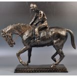 LARGE BRONZE EFFECT HORSE & JOCKEY DECORATIVE FIGU