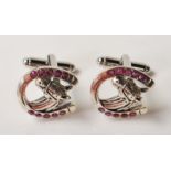 SILVER AND RED STONE HORSE CUFFLINKS