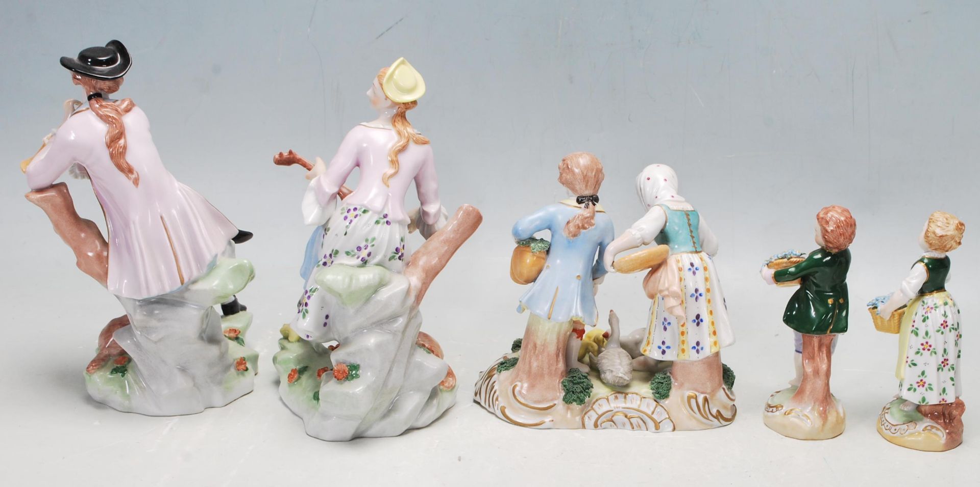 FIVE 20TH CENTURY GERMAN DRESDEN CERAMIC PORCELAIN FIGURINES - Image 5 of 7