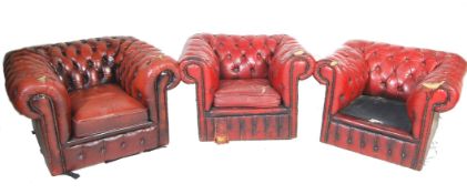 THREE 20TH CENTURY ANTIQUE STYLE OXLEATHER CHESTERFIELD CLUB ARMCHAIR