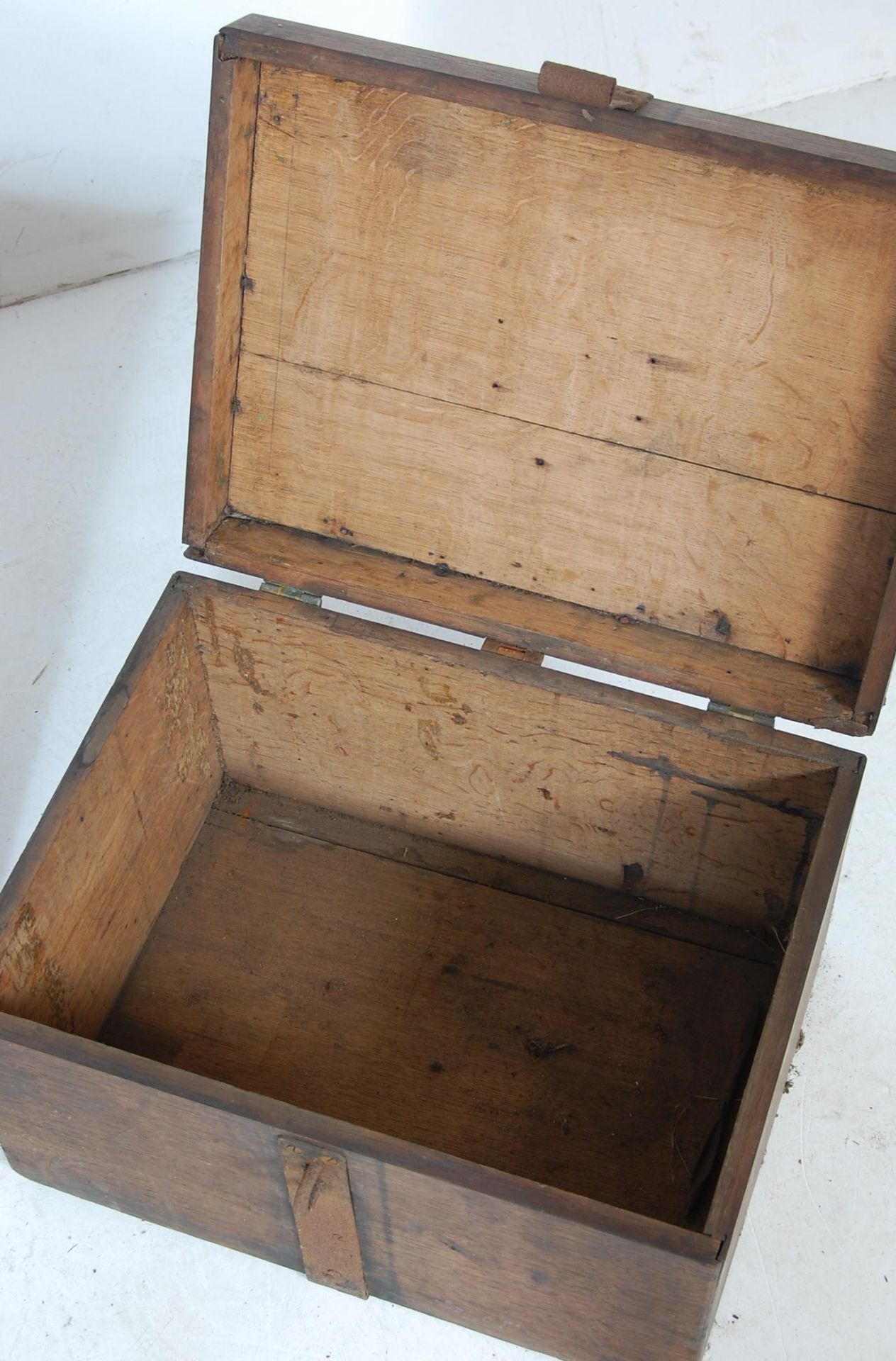 A 19TH CENTURY VICTORIAN OAK BLANKET CHEST AND SMALL WOODEN AND IRON STRONGBOX - Image 6 of 6