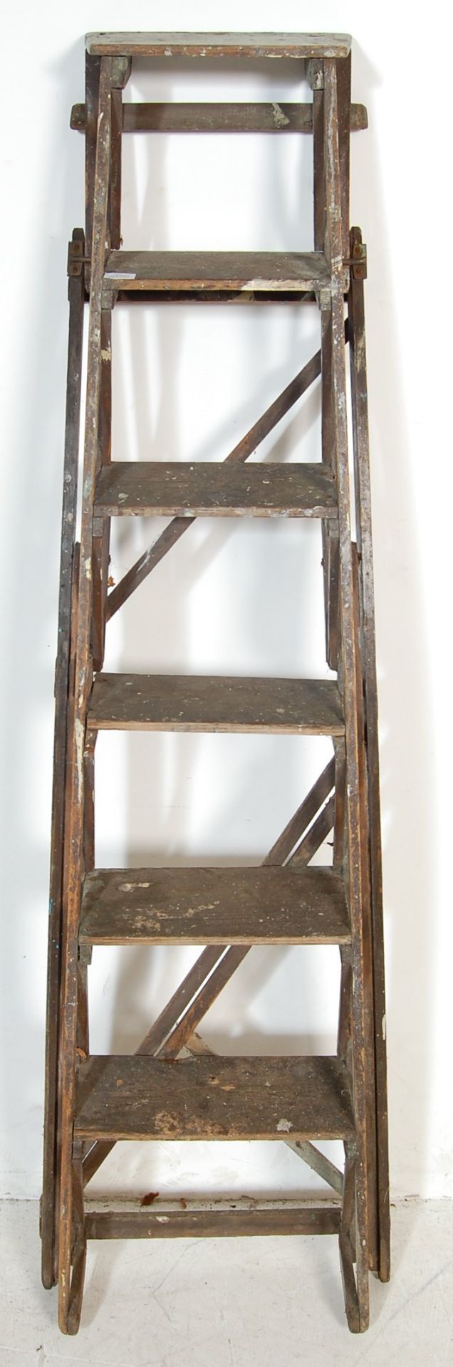 TWO VINTAGE LATE 20TH CENTURY A FRAME WOODEN LADDERS - Image 3 of 5