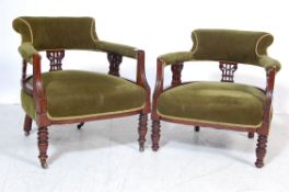 PAIR OF EDWARDIAN MAHOGANY FIRESIDE CHAIR