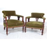 PAIR OF EDWARDIAN MAHOGANY FIRESIDE CHAIR