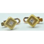 VINTAGE 14CT GOLD & DIAMOND HAMMERED DESIGN CUFFLINKS