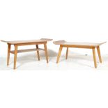 TWO RETRO 20TH CENTURY TEAK WOOD SURFBOARD COFFEE TABLES