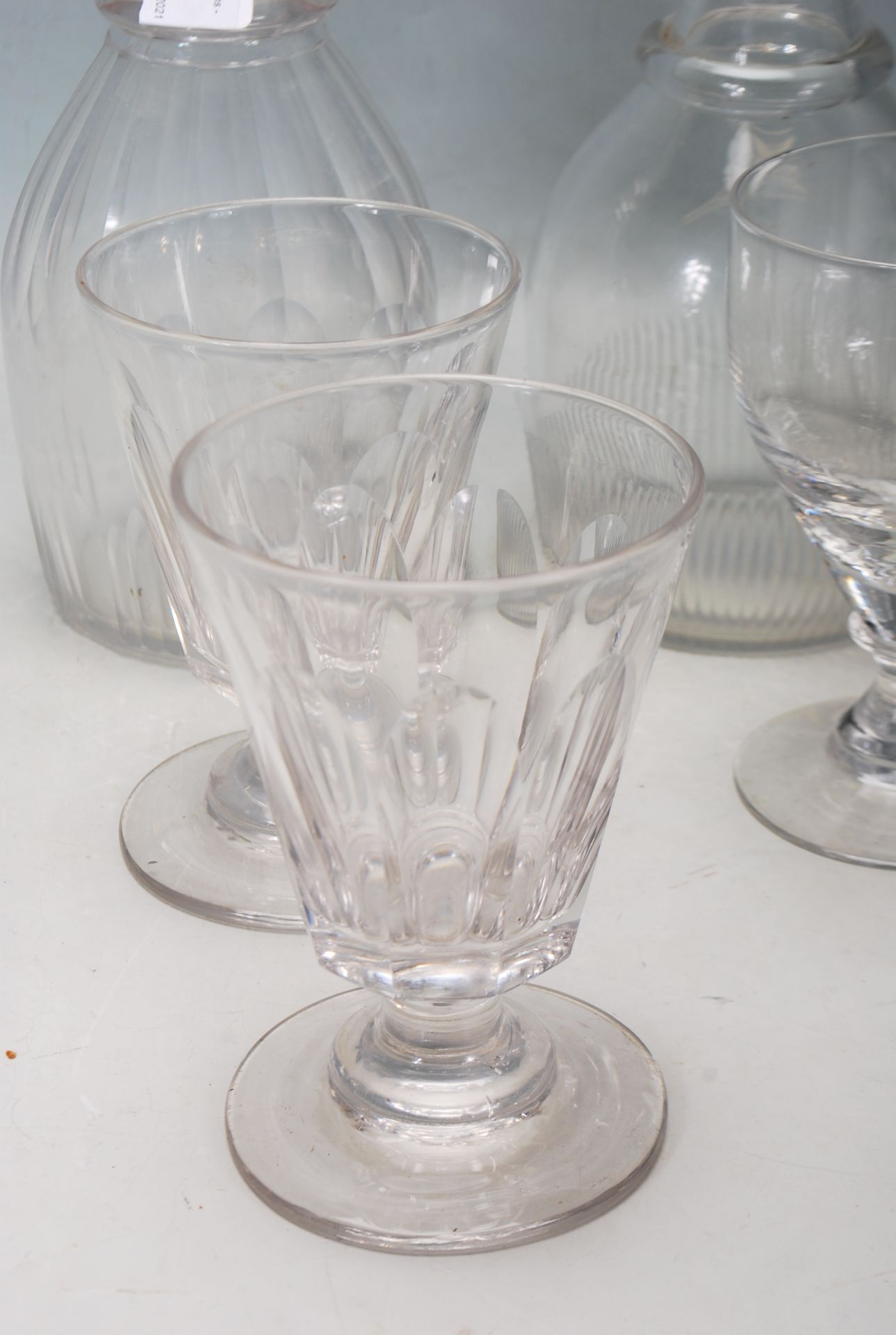 FIVE 18TH CENTURY GEORGIAN GLASS DECANTERS AND VICTORIAN DRINKING GLASSES - Image 2 of 8