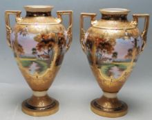 VERY LARGE MIRRORED PAIR OF NORITAKE MADE IN JAPAN MANTLE VASES