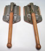 PAIR OF MILITARY WOODEN HANDLED LEATHER CASED SPADES