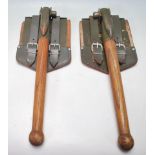 PAIR OF MILITARY WOODEN HANDLED LEATHER CASED SPADES