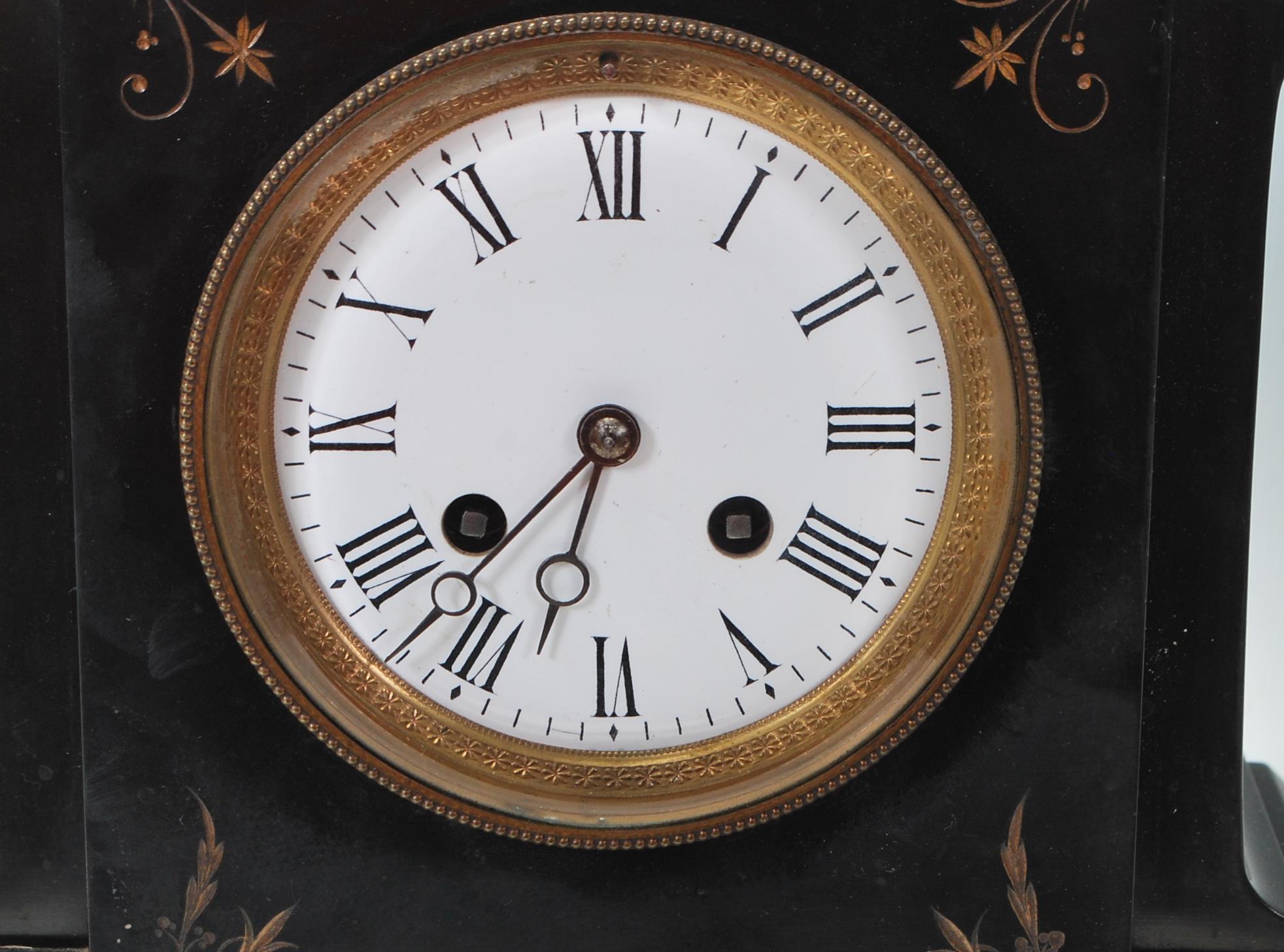 ANTIQUE 19TH CENTURY VICTORIAN BLACK MARBLE MANTLE CLOCK - Image 2 of 6