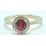 9CT GOLD RUBY & WHITE STONE RING