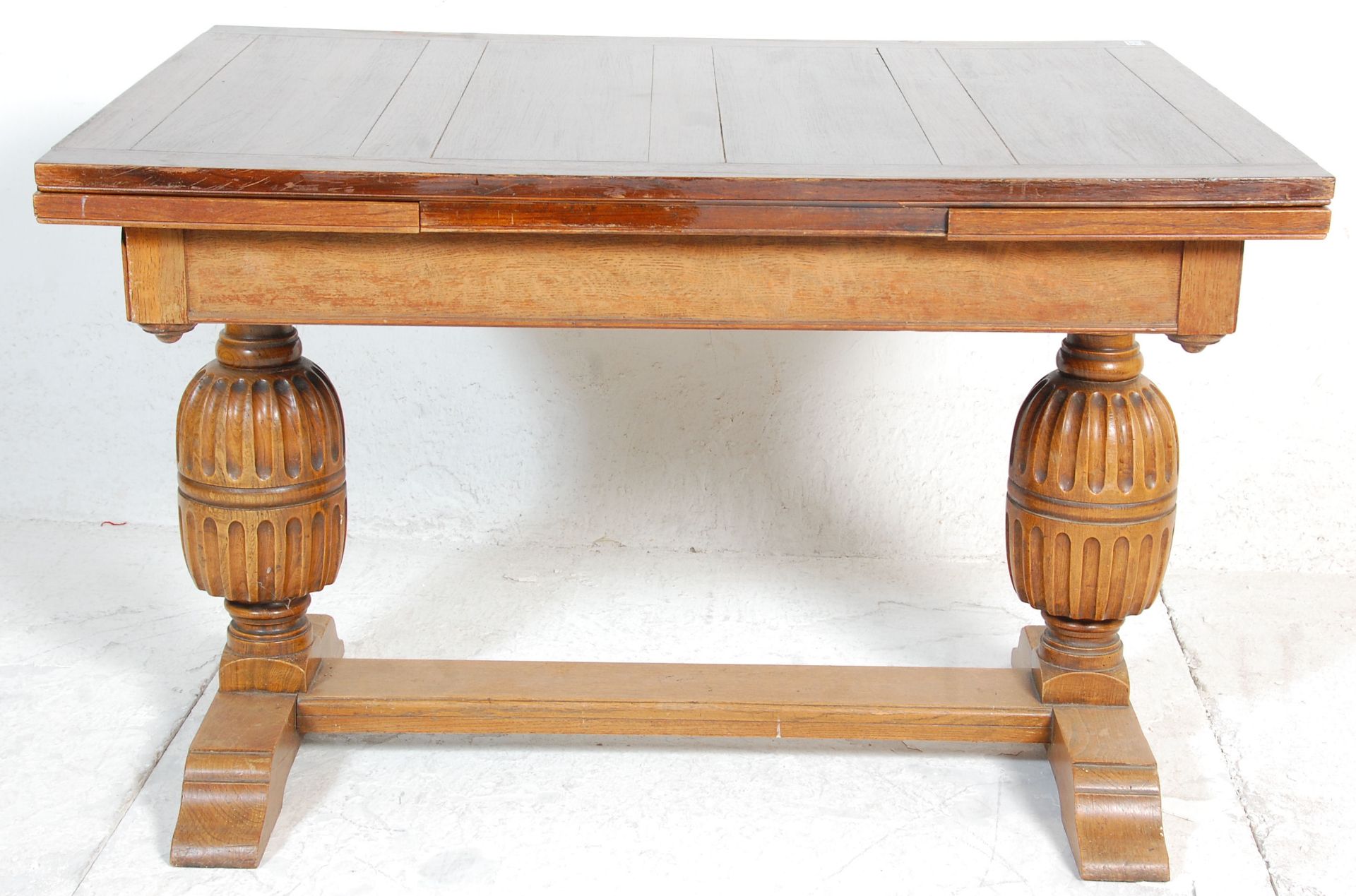 EARLY 20TH CENTURY OAK REFECTORY DINING TABLE - Image 3 of 9