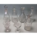 FIVE 18TH CENTURY GEORGIAN GLASS DECANTERS AND VICTORIAN DRINKING GLASSES