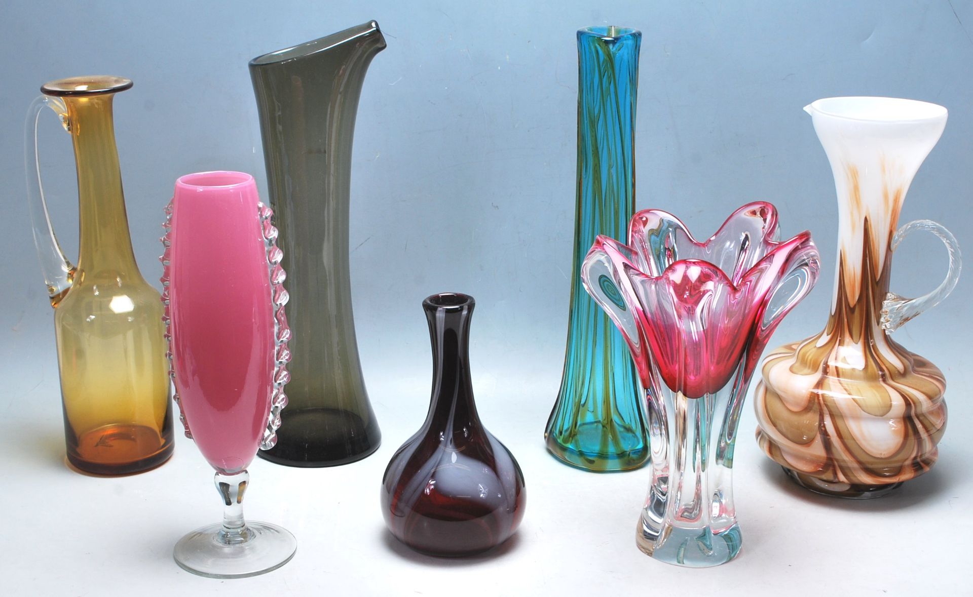 COLLECTION OF STUDIO ART GLASS VASES & JUGS