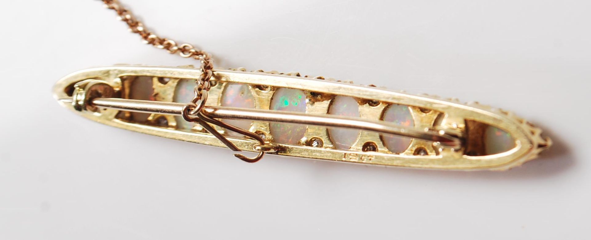 ANTIQUE 15CT GOLD OPAL AND DIAMOND BROOCH - Image 5 of 6
