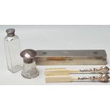 SET OF TWO DRESSING TABLE BRUSHES AND PERFUME BOTTLES