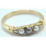 ANTIQUE GOLD PEARL AND DIAMOND RING
