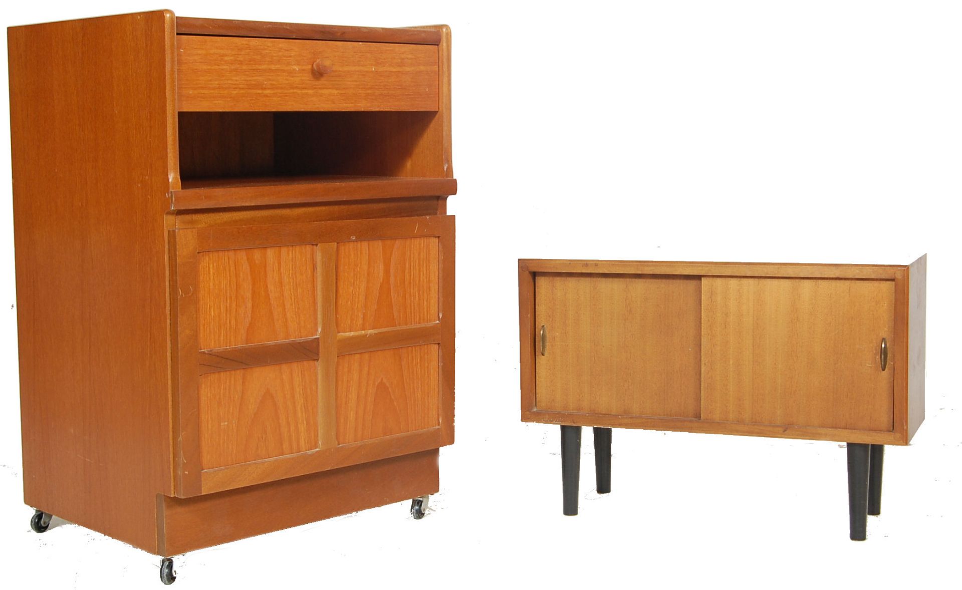 TWO MID CENTURY RETRO TEAK CABINETS.