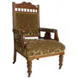 ANTIQUE VICTORIAN OAK FIRESIDE ARMCHAIR