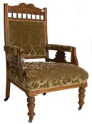 ANTIQUE VICTORIAN OAK FIRESIDE ARMCHAIR