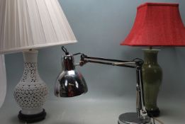 THREE VINTAGE RETRO 20TH CENTURY DESK LAMPS / LIGHTS - ADJUSTABLE DESK LAMP - CERAMIC LIGHTS