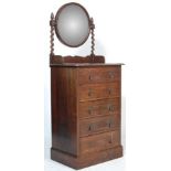 A 1930’S OAK DRESSING TABLE PEDESTAL CHEST OF DRAWERS WITH CIRCULAR MIRROR