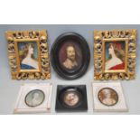 GROUP OF SIX ANTIQUE AND VINTAGE MINIATURE PORTRAITS - TWO HAND PAINTED