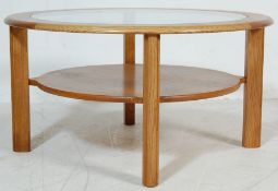 RETRO 20TH CENTURY OAK AND GLASS CIRCULAR COFFEE TABLE