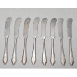 SET OF NINE AMERICAN SILVER BUTTER KNIVES