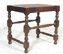 VICTORIAN OAK AND BERGERE CANED FOOT STOOL OTTOMAN