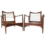 PAIR OF RETRO VINTAGE DANISH INSPIRED TEAK WOOD ARMCHAIRS