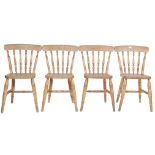 SET OF FOUR ANTIQUE VICTORIAN WINDSOR STYLE PINE SPINDLE BACK KITCHEN DINING CHAIRS
