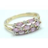 9CT GOLD PINK AND WHITE STONE RING