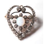 ANTIQUE OPAL AND DIAMOND HEART BROOCH