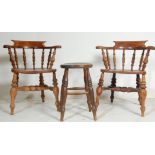 VICTORIAN BEECH AND ELM WOOD SMOKERS BOW ARMCHAIRS