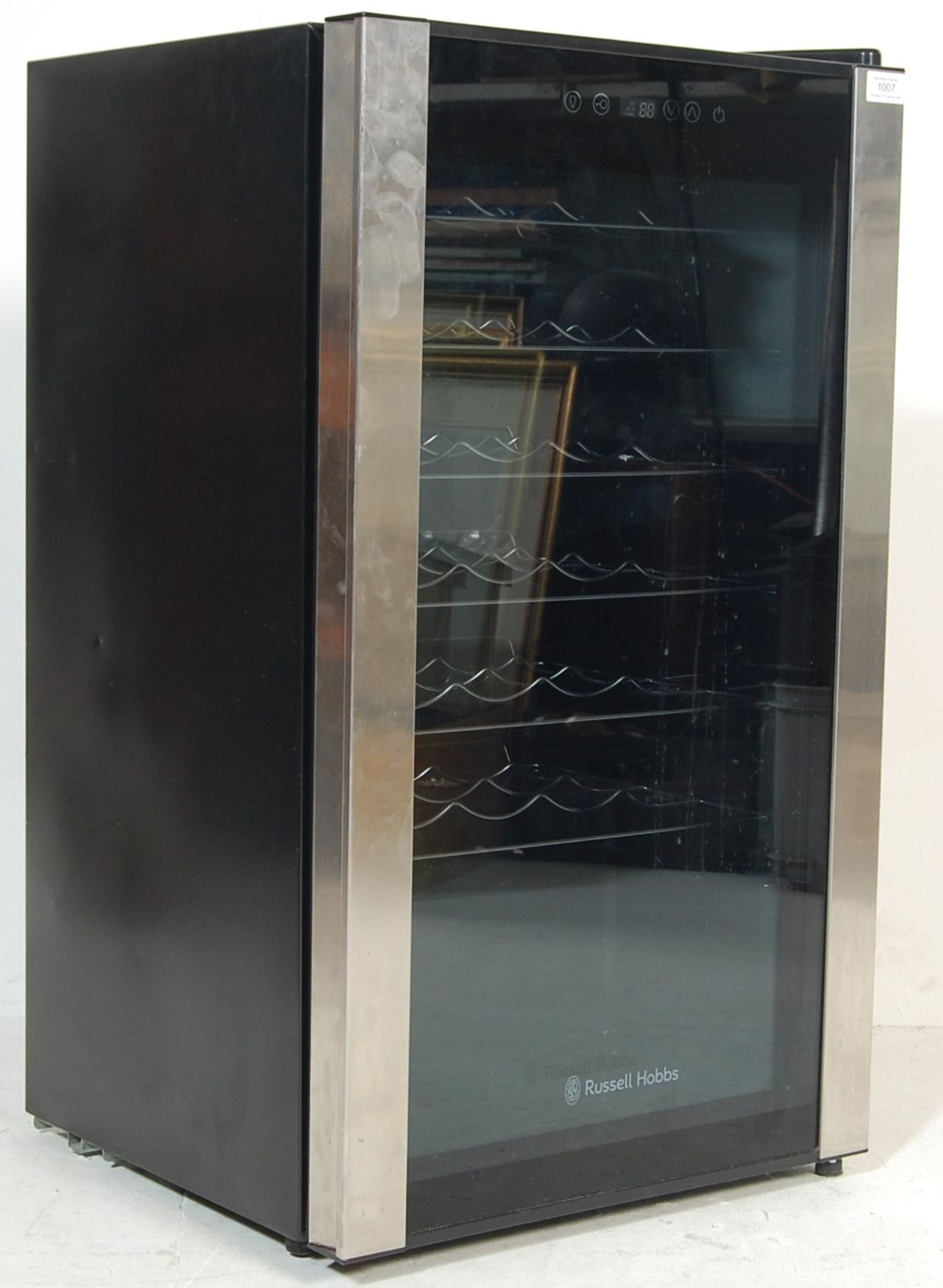 A BRUSHED STEEL AND GLASS RUSSELL HOBBS WINE COOLER