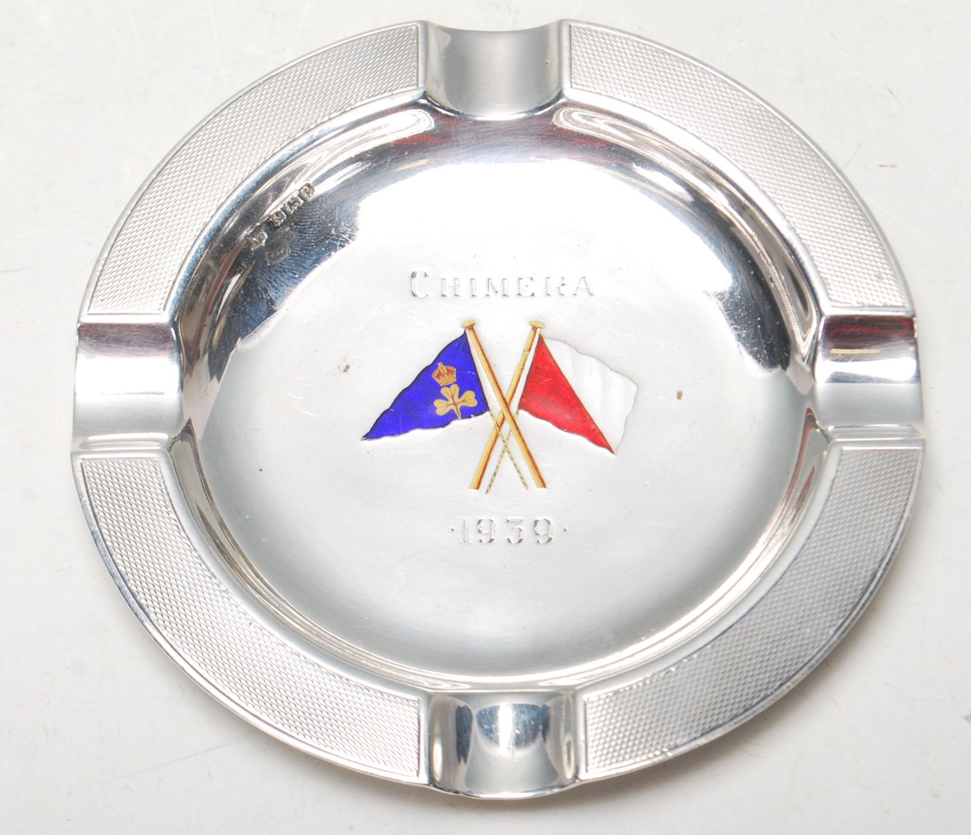 SECOND WORLD WAR SILVER AND ENAMEL CHIMERA ASHTRAY