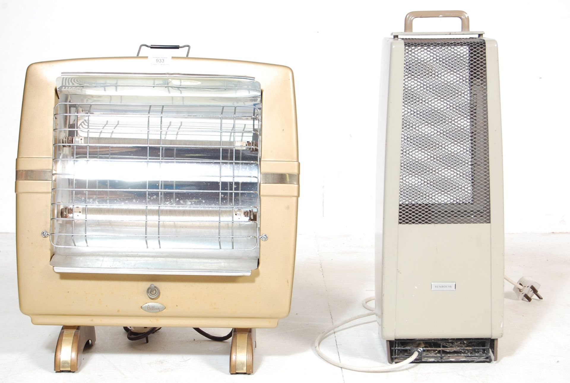 A GROUP OF TWO VINTAGE RETRO MID CENTURY HEATERS FINISHED IN ENAMELLED PAINT