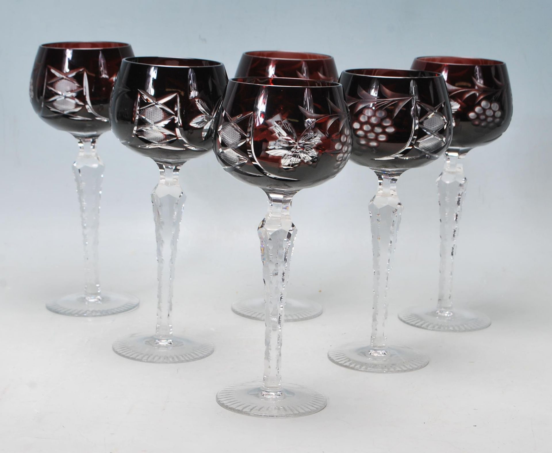 SET OF SIX 20TH CENTURY BOHEMIAN RUBY CRYSTAL GLASSES