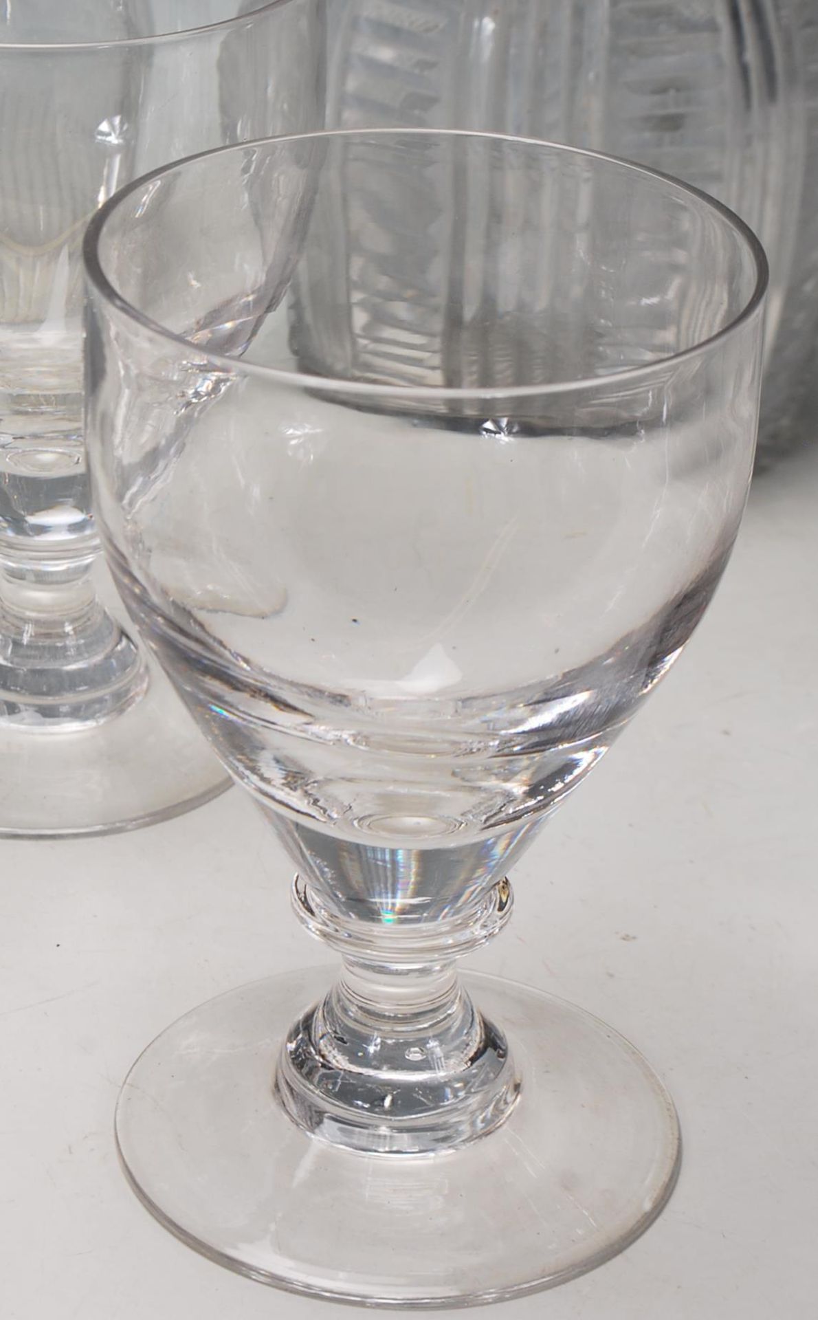 FIVE 18TH CENTURY GEORGIAN GLASS DECANTERS AND VICTORIAN DRINKING GLASSES - Image 3 of 8