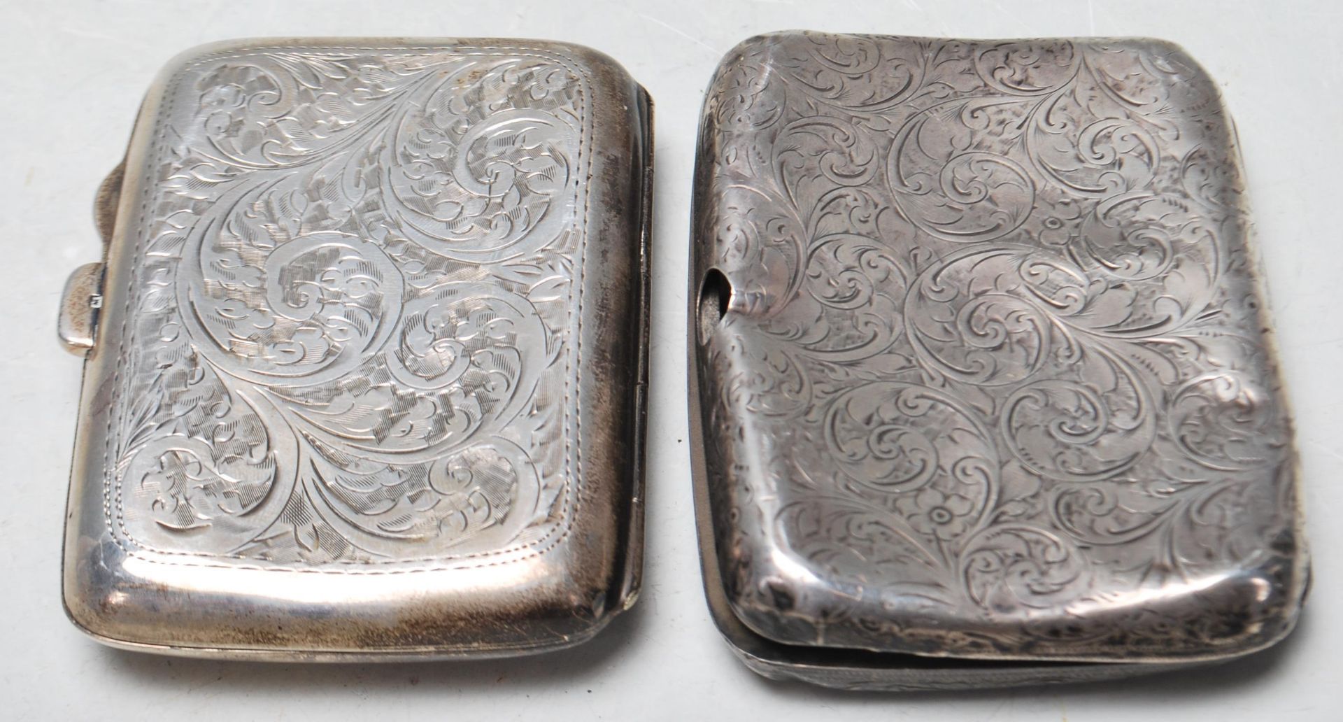 TWO HALLMARKED SILVER CIGARETTE CASES, TOGETHER WITH A PAIR OF SILVER LINERS. - Image 6 of 9