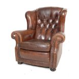 20TH CENTURY ANTIQUE STYLE CLUB CHAIR / CHESTERFIELD WING BACK ARMCHAIR