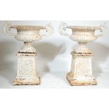 TWO 20TH CENTURY ANTIQUE VICTORIAN STYLE CAST IRON URNS