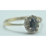 9CT GOLD HALLMARKED SAPPHIRE AND DIAMOND RING