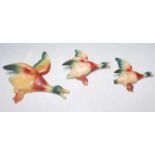 MID CENTURY PLASTER WALL MOUNTED FLYING DUCKS X 3