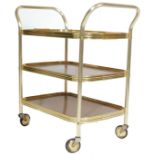 RETRO MID CENTURY TWO TIER TEA TROLLEY WITH GILDED METAL FRAME
