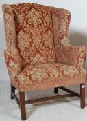 GEORGE III STYLE WINGBACK ARMCHAIR WITH RED FABRIC UPHOLSTERY