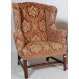 GEORGE III STYLE WINGBACK ARMCHAIR WITH RED FABRIC UPHOLSTERY