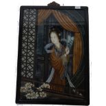 20TH CENTURY ANTIQUE STYLE REVERSED PAIN TING ON GLASS OF A GEISHA